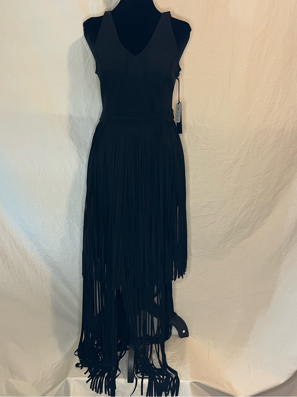 NWT Black Fringe V-Neck Women's Dress